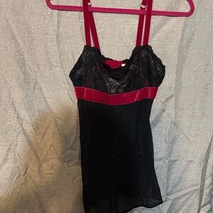 Victoria's Secret Black and Red Lace Chemise